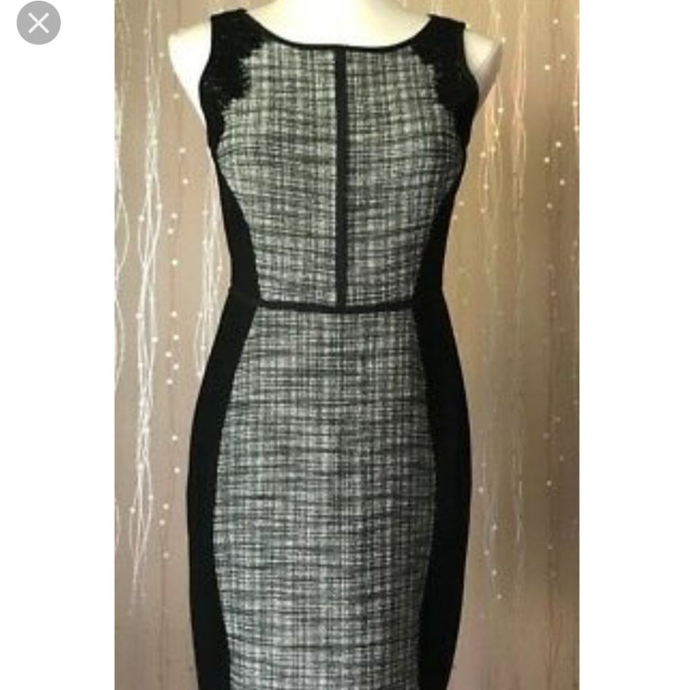 Loft Sheath Tweed with lace detail Dress, size 8